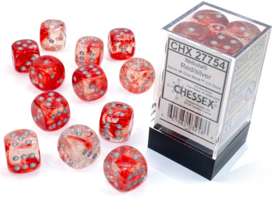 Chessex: 16mm d6 Nebula™ Dice Set - Red/Silver