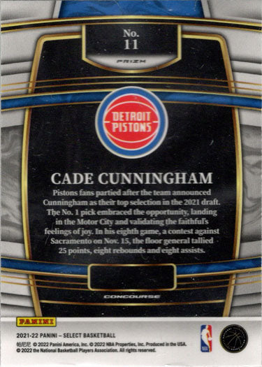 Panini Select Basketball 2021-22 Green Purple Prizm Parallel Base Card 11 Cade Cunningham