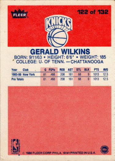 1986-87 Fleer Basketball #122 Gerald Wilkins Base Rookie Card