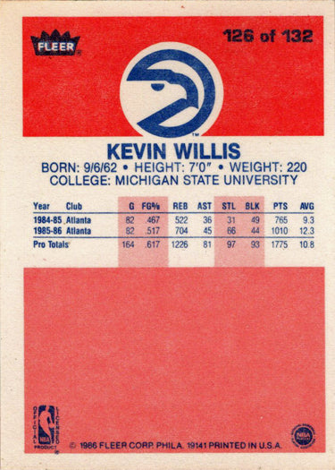 1986-87 Fleer Basketball #126 Kevin Willis Base Rookie Card