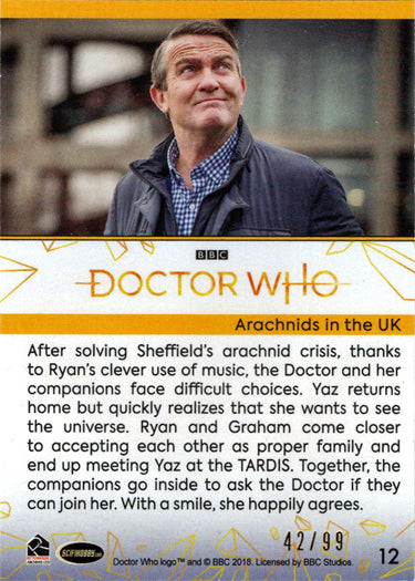 2022 Doctor Who Series 11 & 12 Gold Parallel Card 12 "Arachnids In The UK" /99