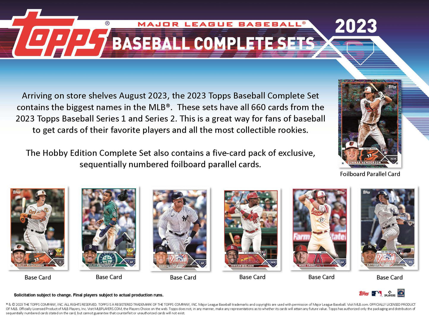 2023 Topps Baseball Complete 660 Card Factory Set + 5 Card Parallel Pack