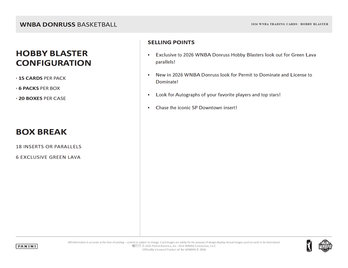2026 Panini Donruss WNBA Basketball Blaster Box