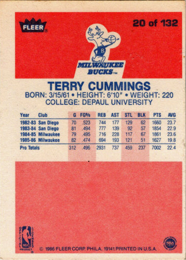 1986-87 Fleer Basketball #20 Terry Cummings Base Rookie Card