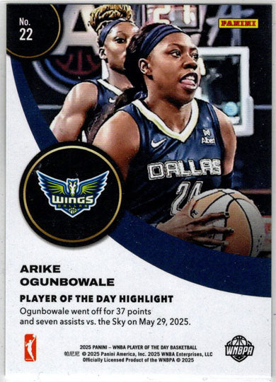 2025 Panini WNBA Player of the Day Red Parallel Card 22 Arike Ogunbowale 21/99