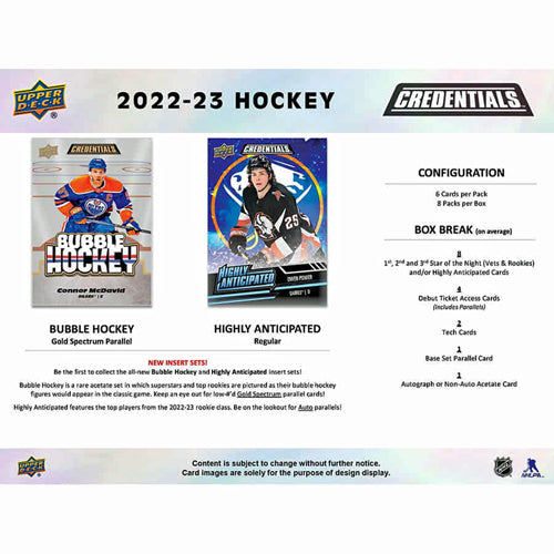 2022-23 Upper Deck Credentials Hockey Hobby Box