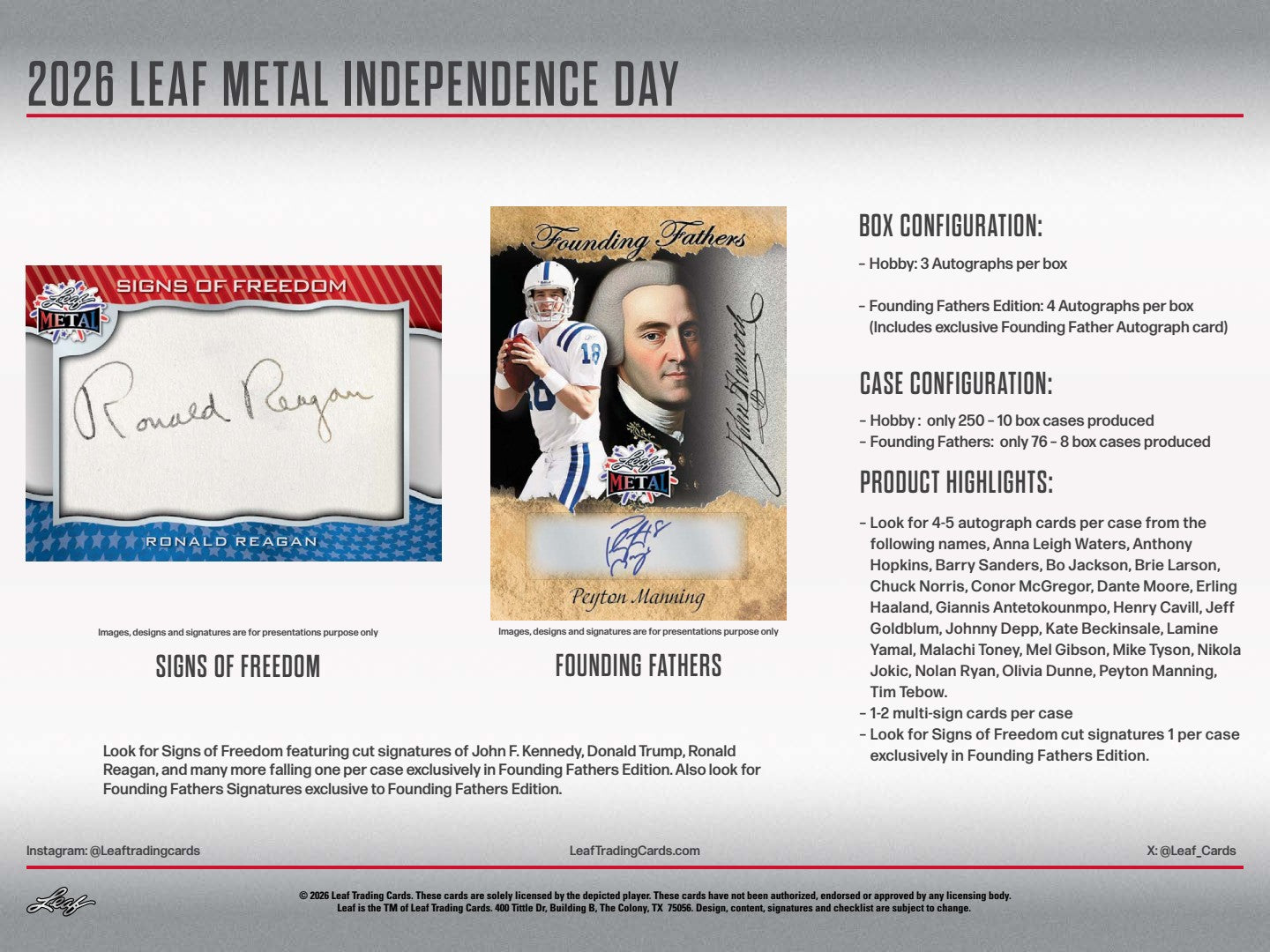 2026 Leaf Metal Independence Day Founding Fathers Hobby Box