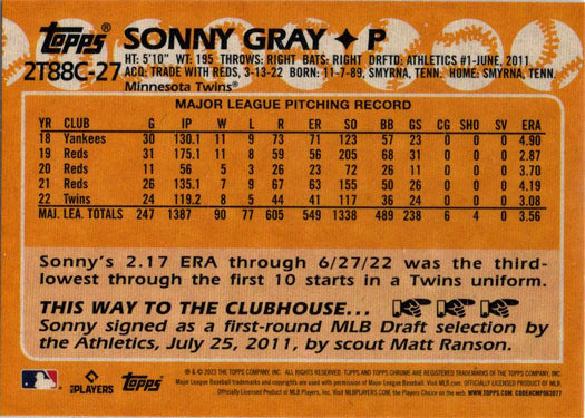 Topps Series Two Baseball 2023 Chrome Silver Card 2T88C-27 Sonny Gray
