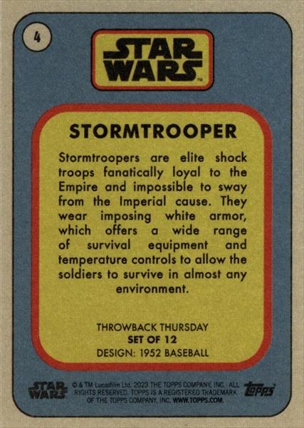 Star Wars Throwback Thursday 2023 Card #4 Stormtrooper 1952 Baseball