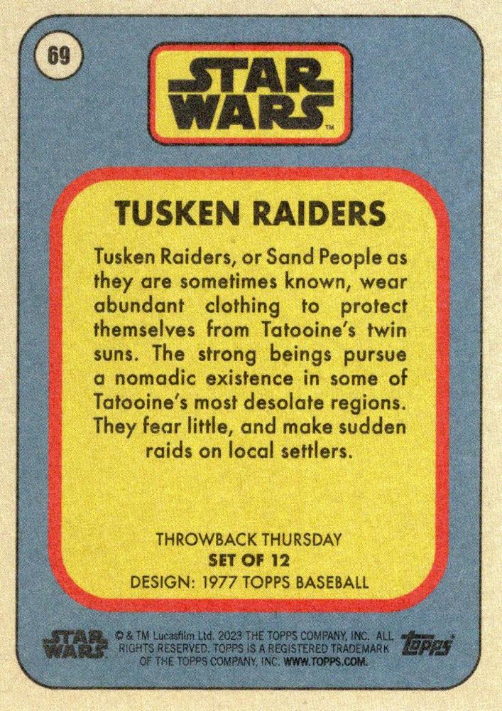 Star Wars Throwback Thursday 2023 Card #69 Tusken Raiders 1977 Topps Baseball