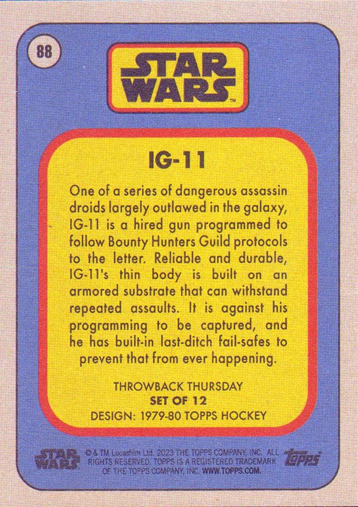 Star Wars Throwback Thursday 2023 Card #88 IG-11 1979-80 Topps Hockey
