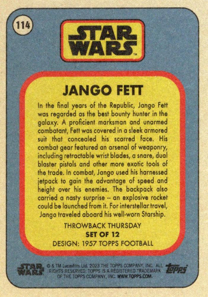 Star Wars Throwback Thursday 2023 Card #114 Jango Fett 1957 Topps Football