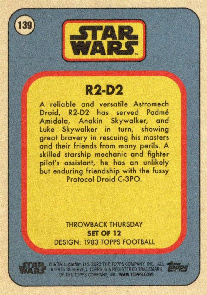 Star Wars Throwback Thursday 2023 Card #139 R2-D2 1983 Topps Football