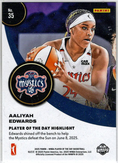 2025 Panini WNBA Player of the Day Orange Parallel Card 35 Aaliyah Edwards /199