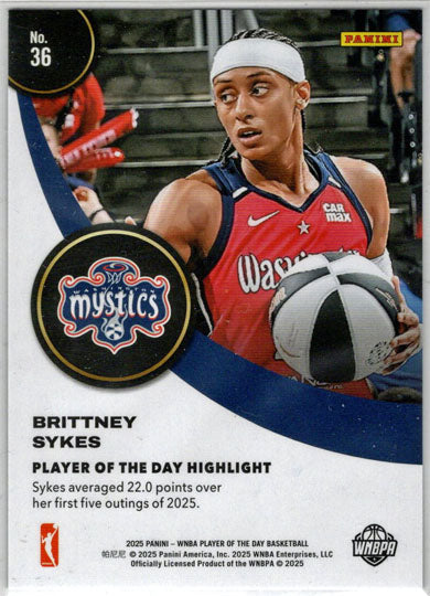 2025 Panini WNBA Player of the Day Blue Parallel Card 36 Brittney Sykes 15/50