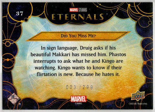 2023 Upper Deck Marvel Eternals Blue Parallel Card 37 "Did You Miss Me?" /299