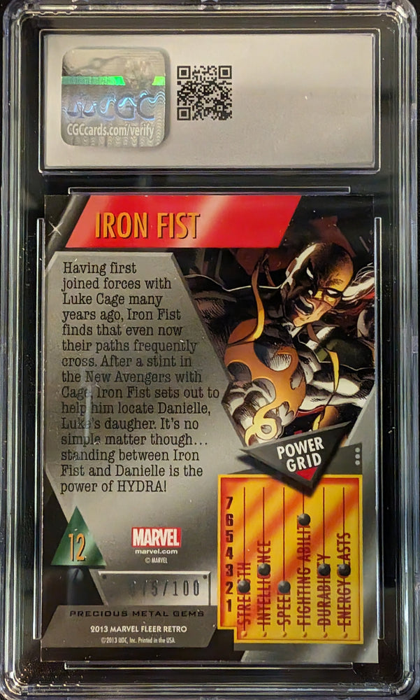 Marvel Fleer Retro 2013 Precious Metal Gems Red 12 Iron Fist 075/100 CGC 10 Gem Mint