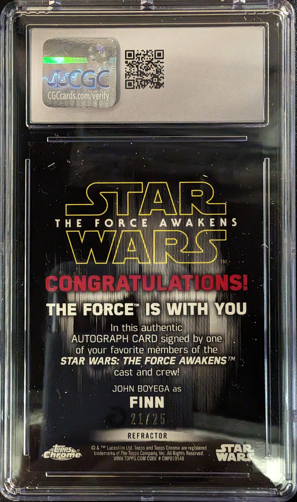 Star Wars Force Awakens Chrome Autograph Card John Boyega Finn X-Fractor #21/25 CGC 10 Gem Mint