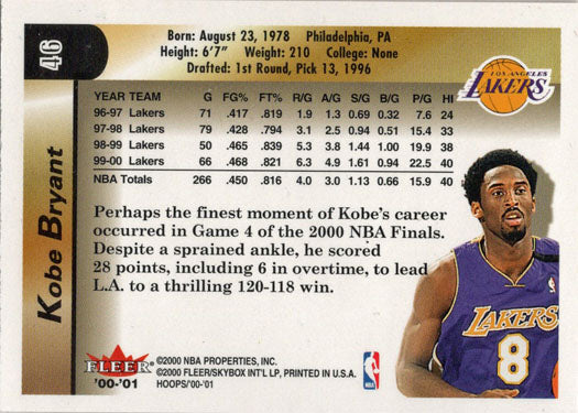 NBA Hoops Basketball 2000-01 Hot Prospects Card 46 Kobe Bryant