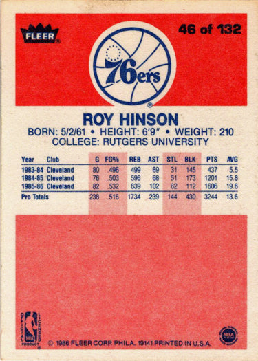 1986-87 Fleer Basketball #46 Roy Hinson Base Rookie Card