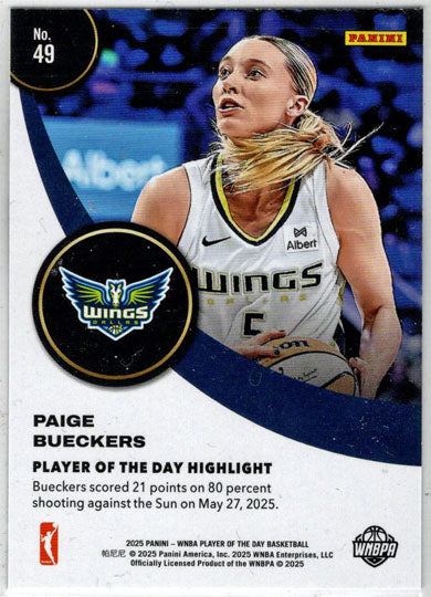 2025 Panini WNBA Player of the Day Rated Rookie Base Card 49 Paige Bueckers