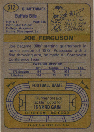 Topps Football 1974 Base Card 512 Joe Ferguson