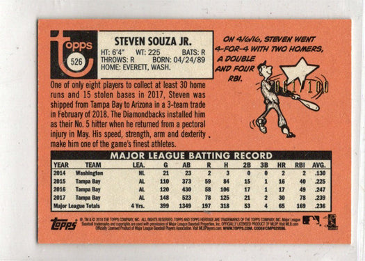 2018 Topps Heritage Mini Parallel Base Card 526 Steven Souza Jr. 061/100
