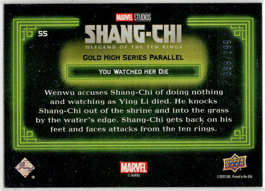 2023 Upper Deck Marvel Shang-Chi Gold High Card 55 "You Watched Her Die” /299