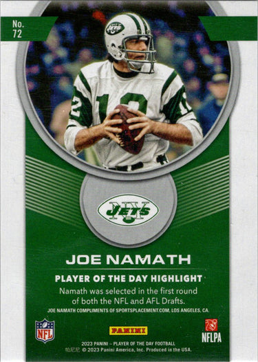 2023 Panini POTD Football Blue Foil Parallel Card 72 Joe Namath 26/50