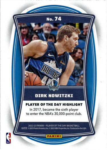 Panini Player of the Day 2022-23 Blue Foil Parallel Card 74 Dirk Nowitzki 17/50