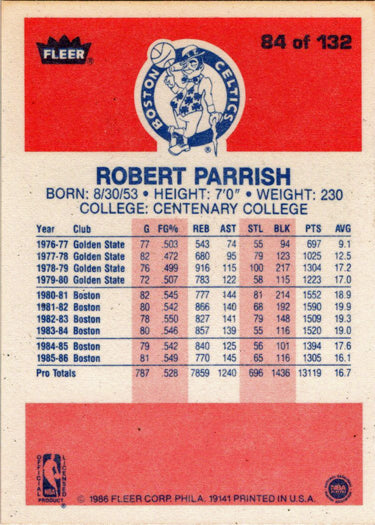 1986-87 Fleer Basketball #84 Robert Parrish Base Rookie Card