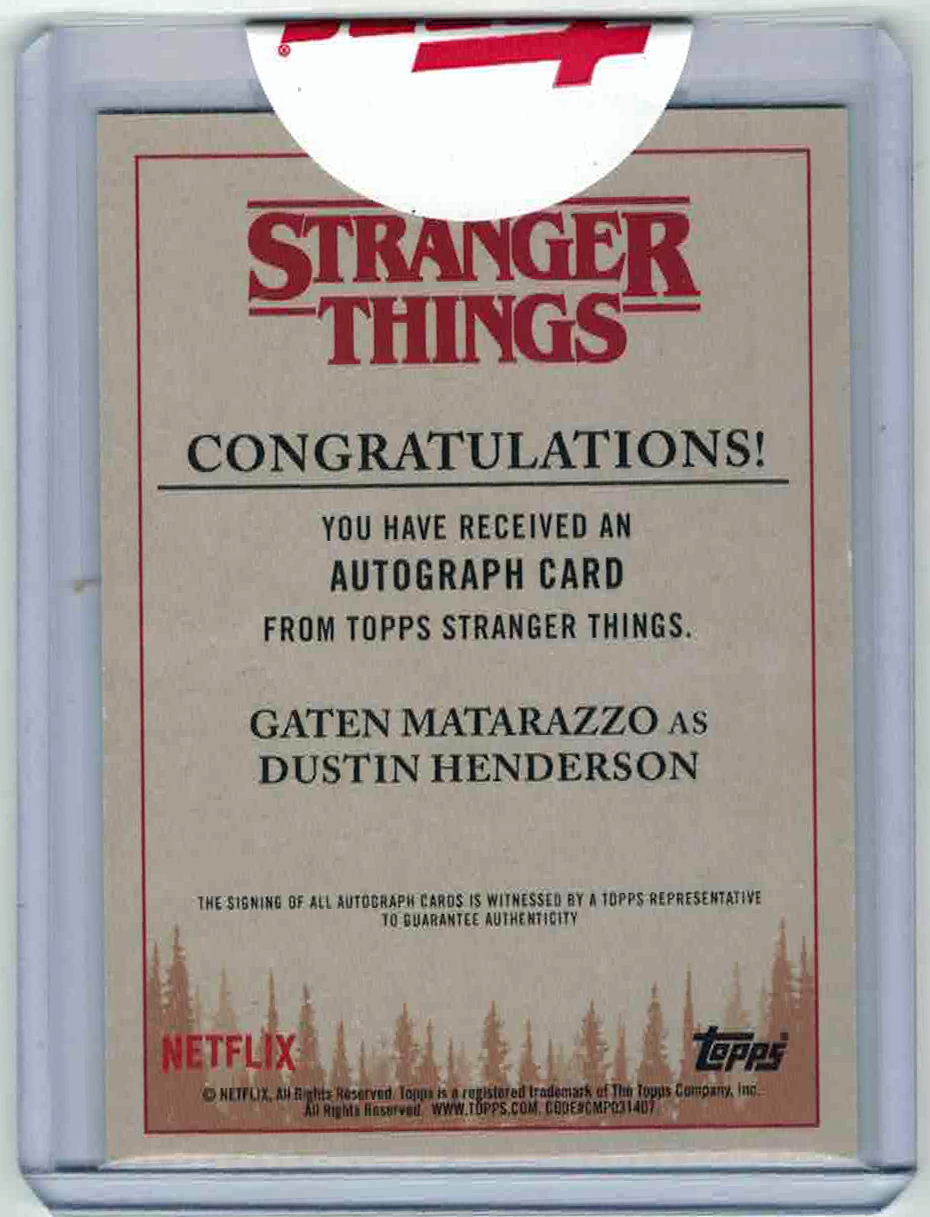 Stranger Things Season 1 Autograph Card A-DH Gaten Matarazzo as Dustin Henderson