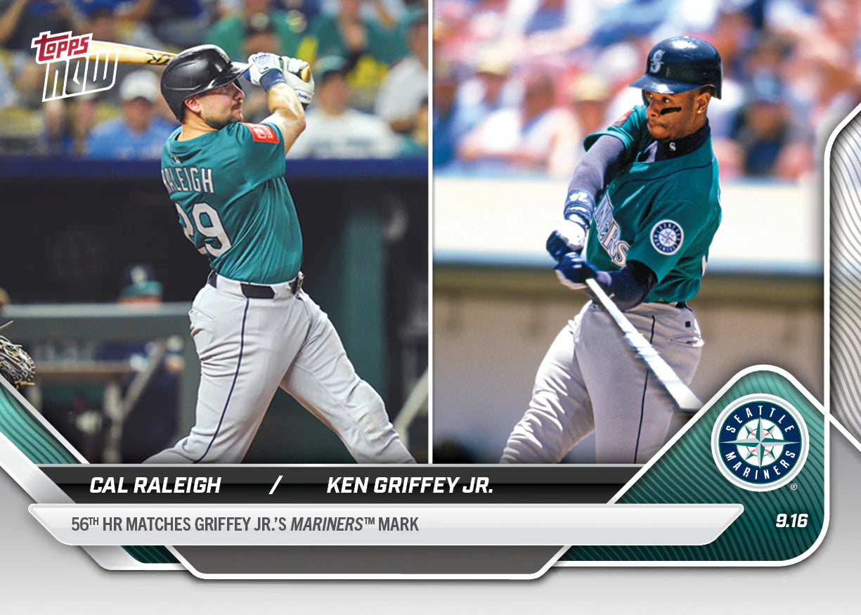 2025 Topps Now Cal Raleigh & Ken Griffey Jr. Card 720 56th HR