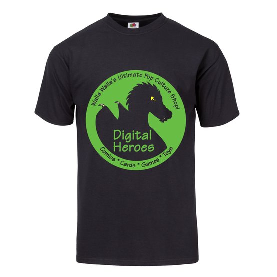 Digital Heroes Fruit of the Loom Dragon Circle Logo 5-Ounce Heavy Cotton Black T-Shirt
