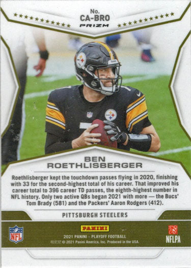 Panini Playoff Football 2021 Call To Arms Purple Prizm Insert Card CA-BRO Ben Roethlisberger