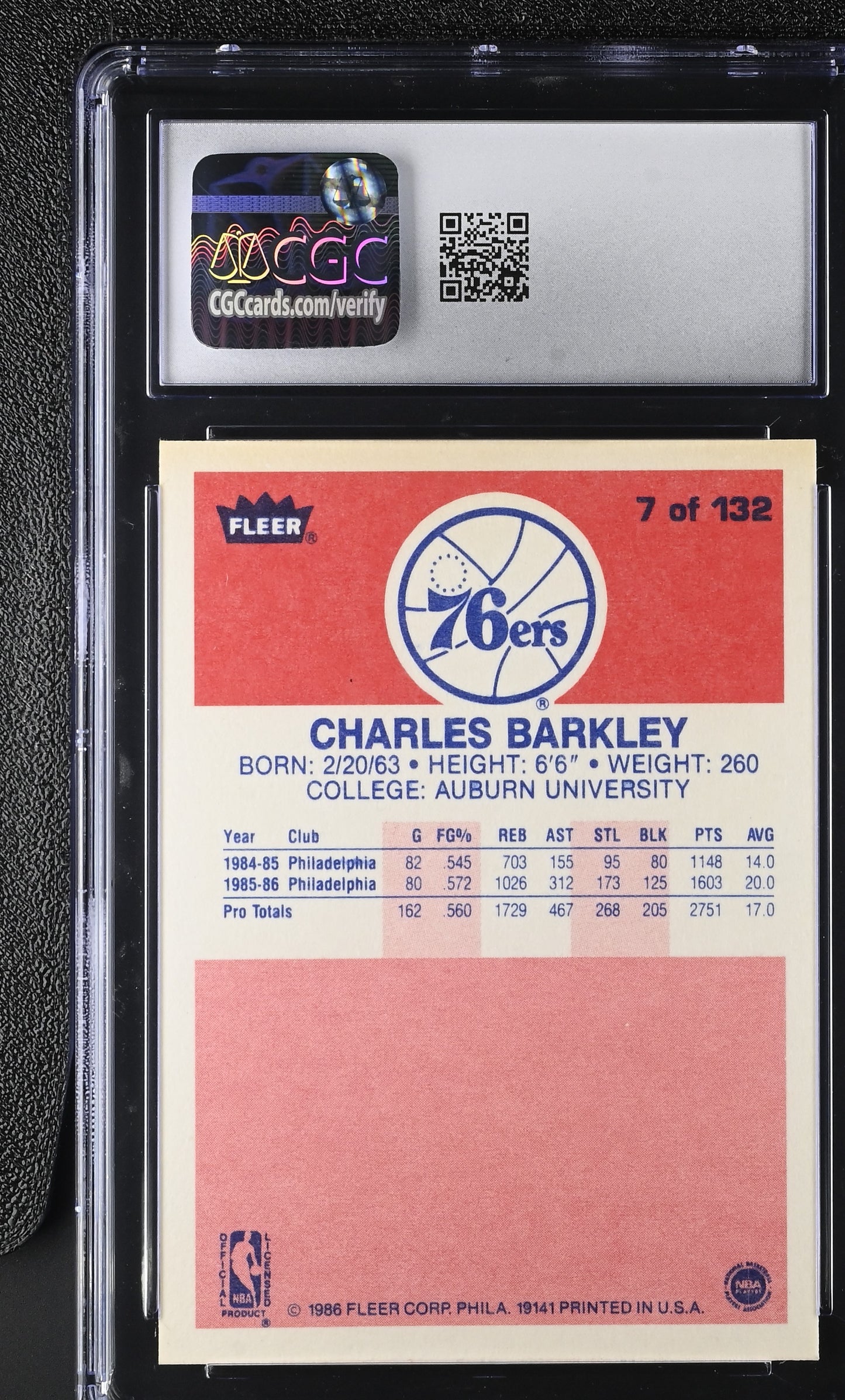 1986-87 Fleer Basketball #7 Charles Barkley RC Graded CGC 6.5 Ex/NM+