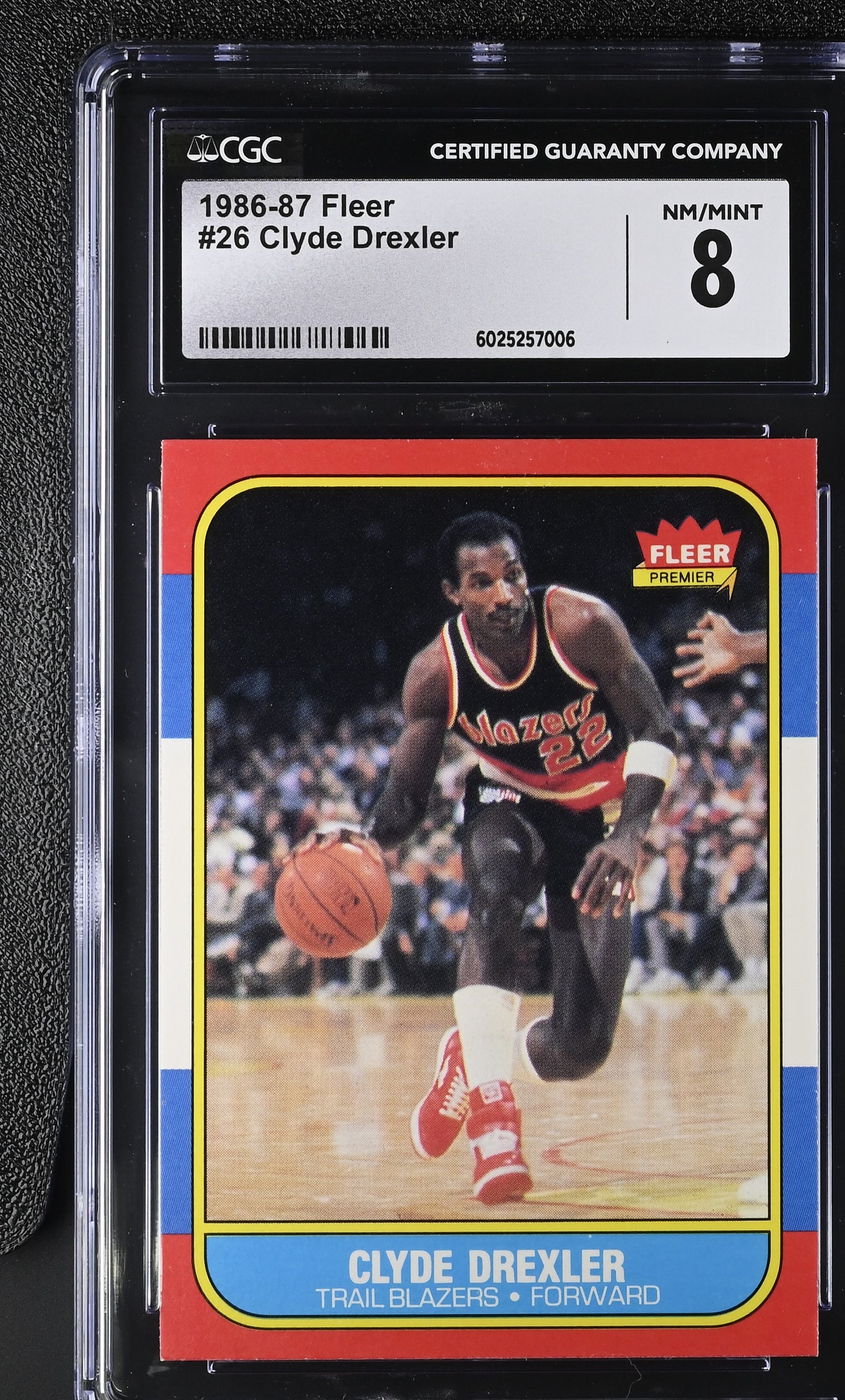 1986-87 Fleer Basketball #26 Clyde Drexler CGC 8 NM/Mint