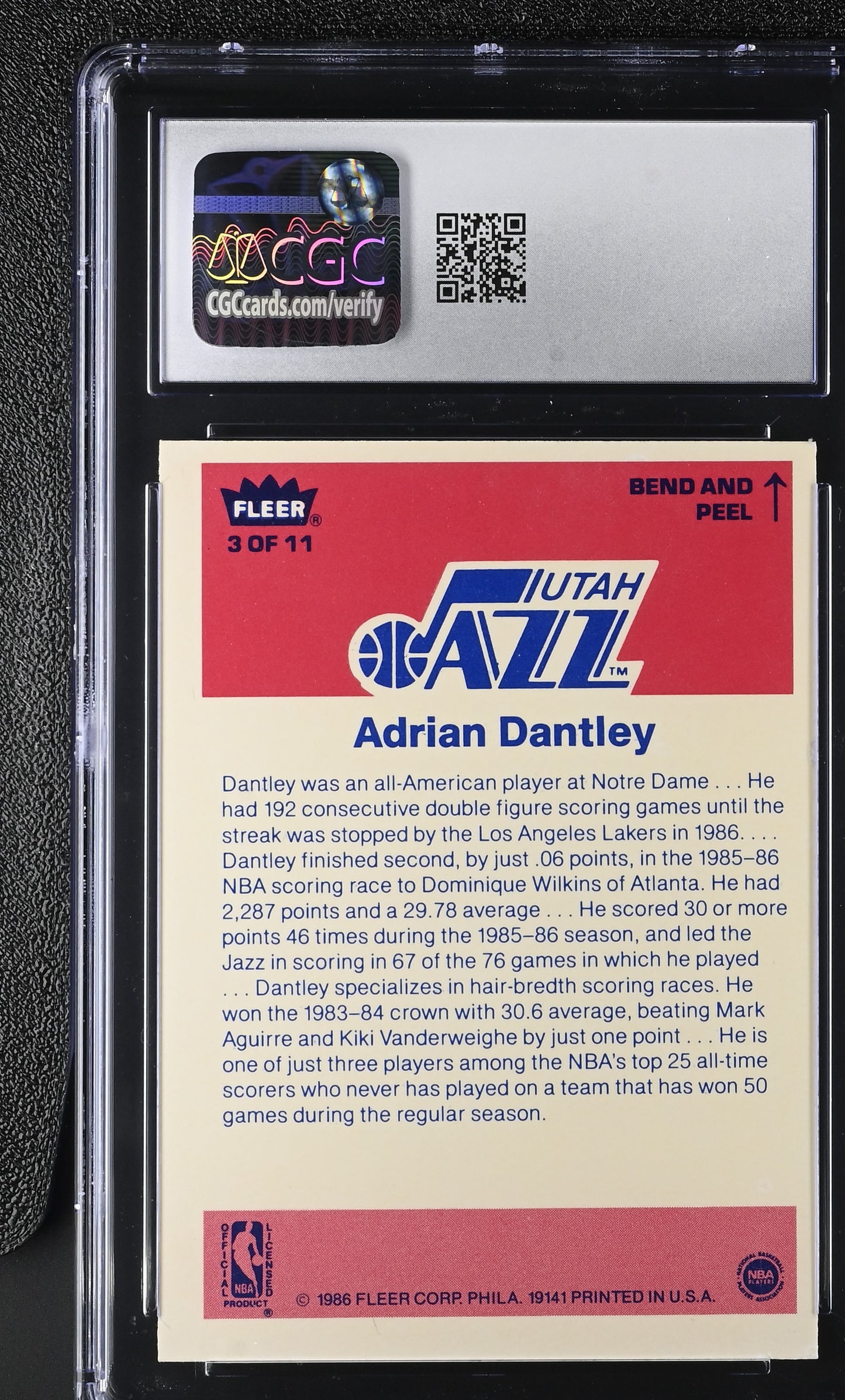 1986-87 Fleer Basketball Stickers #3 Adrian Dantley CGC 6 Ex/NM