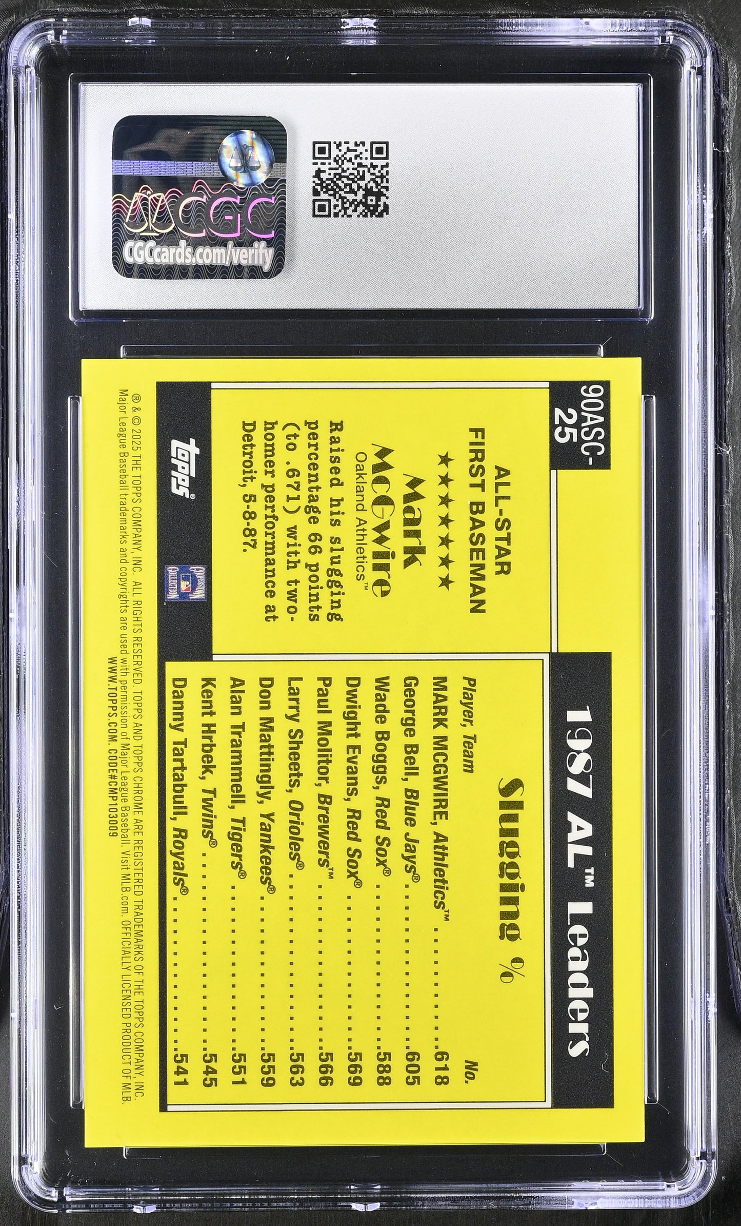 2025 Topps Mark McGwire #90ASC-25 CGC 9.5 Silver Pack Gold Refractor #'d /50