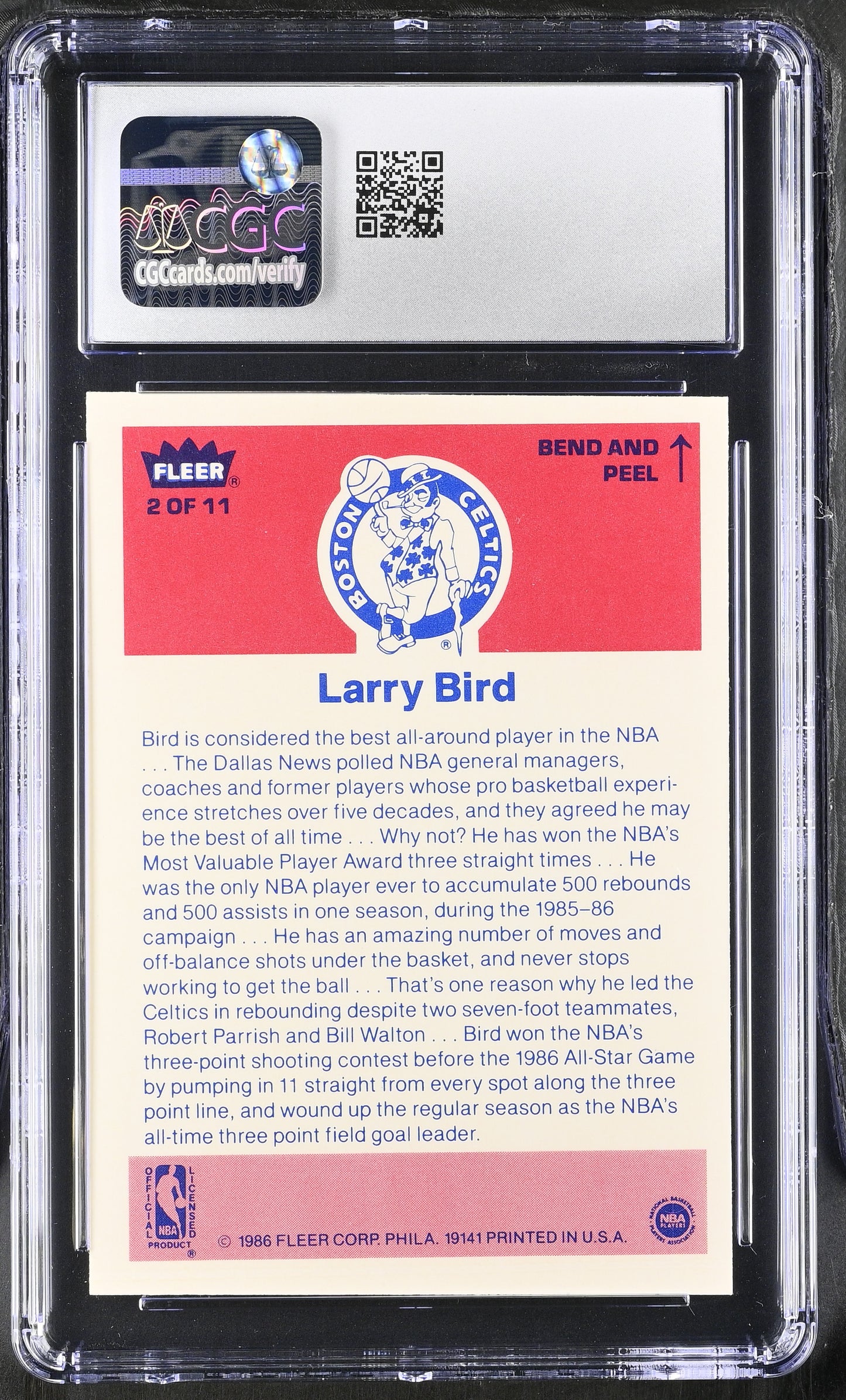 1986-87 Fleer Basketball Sticker #2 Larry Bird CGC 8 NM/Mint