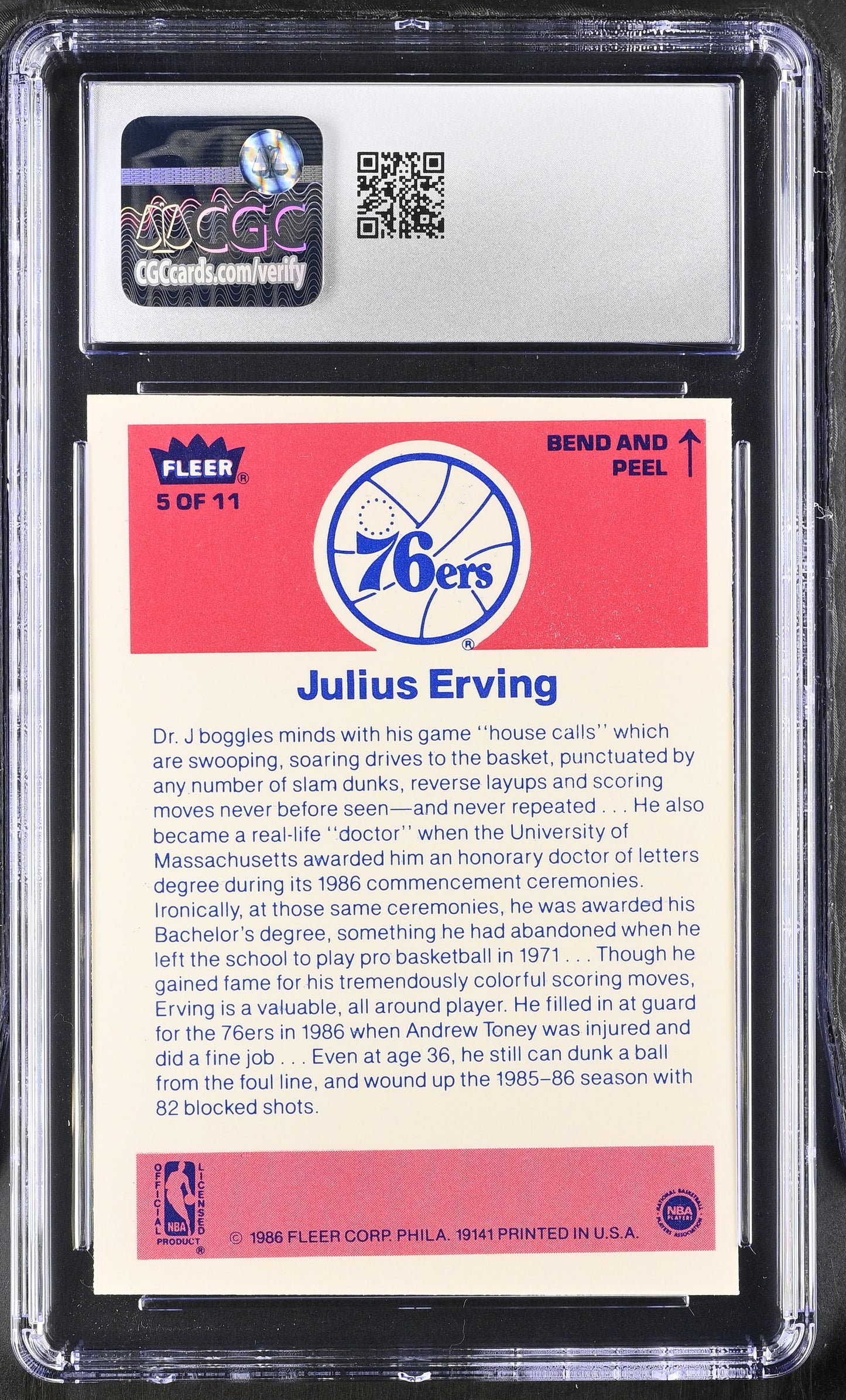 1986-87 Fleer Basketball Sticker #5 Julius Erving CGC 5.5 Excellent+