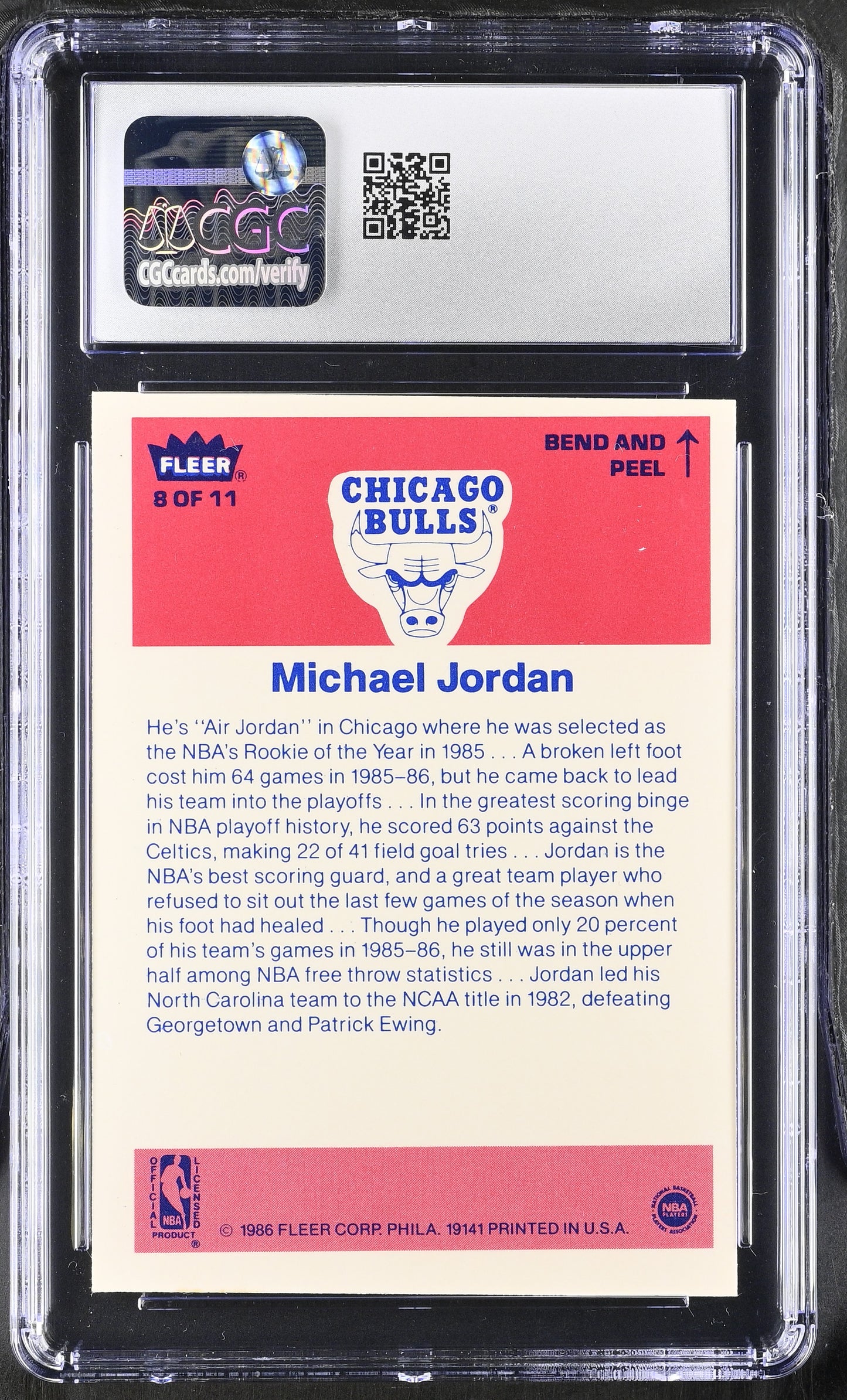 1986-87 Fleer Basketball Sticker #8 Michael Jordan CGC 5.5 Excellent+