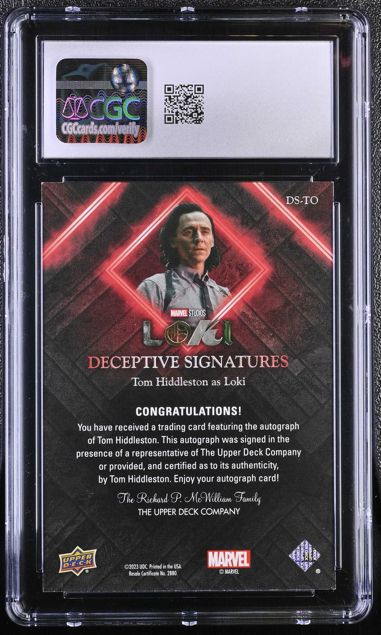 2023 Upper Deck Marvel Loki DS-TO Tom Hiddleston Autograph Card CGC 9 Mint