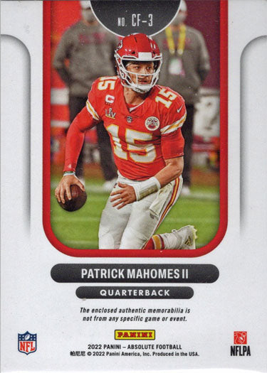 2022 Panini Absolute Football Patrick Mahomes Orange Spectrum Parallel /75