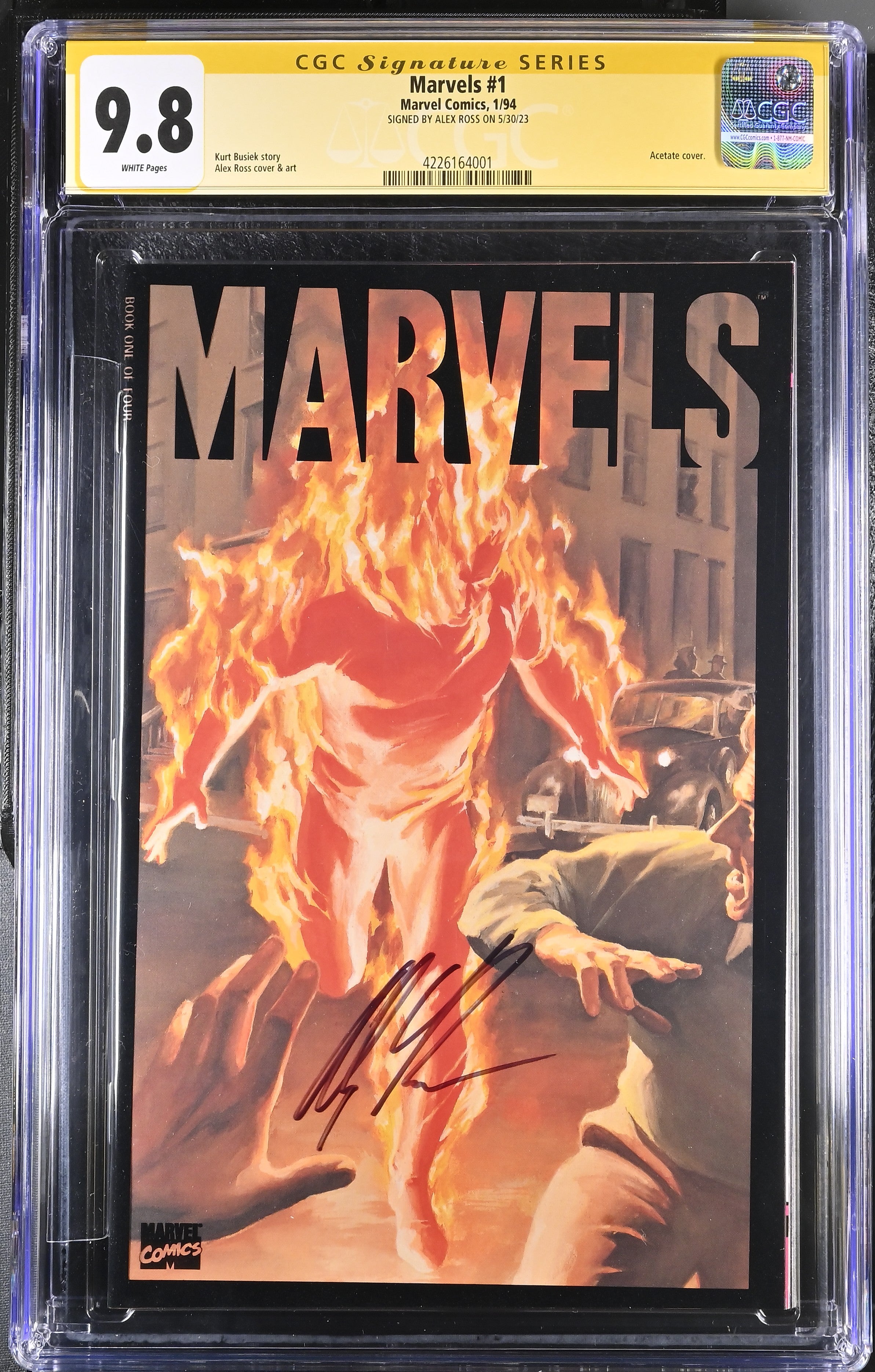 Marvels #1 (1994) CGC 9.8 Signed by Alex Ross Acetate Cover