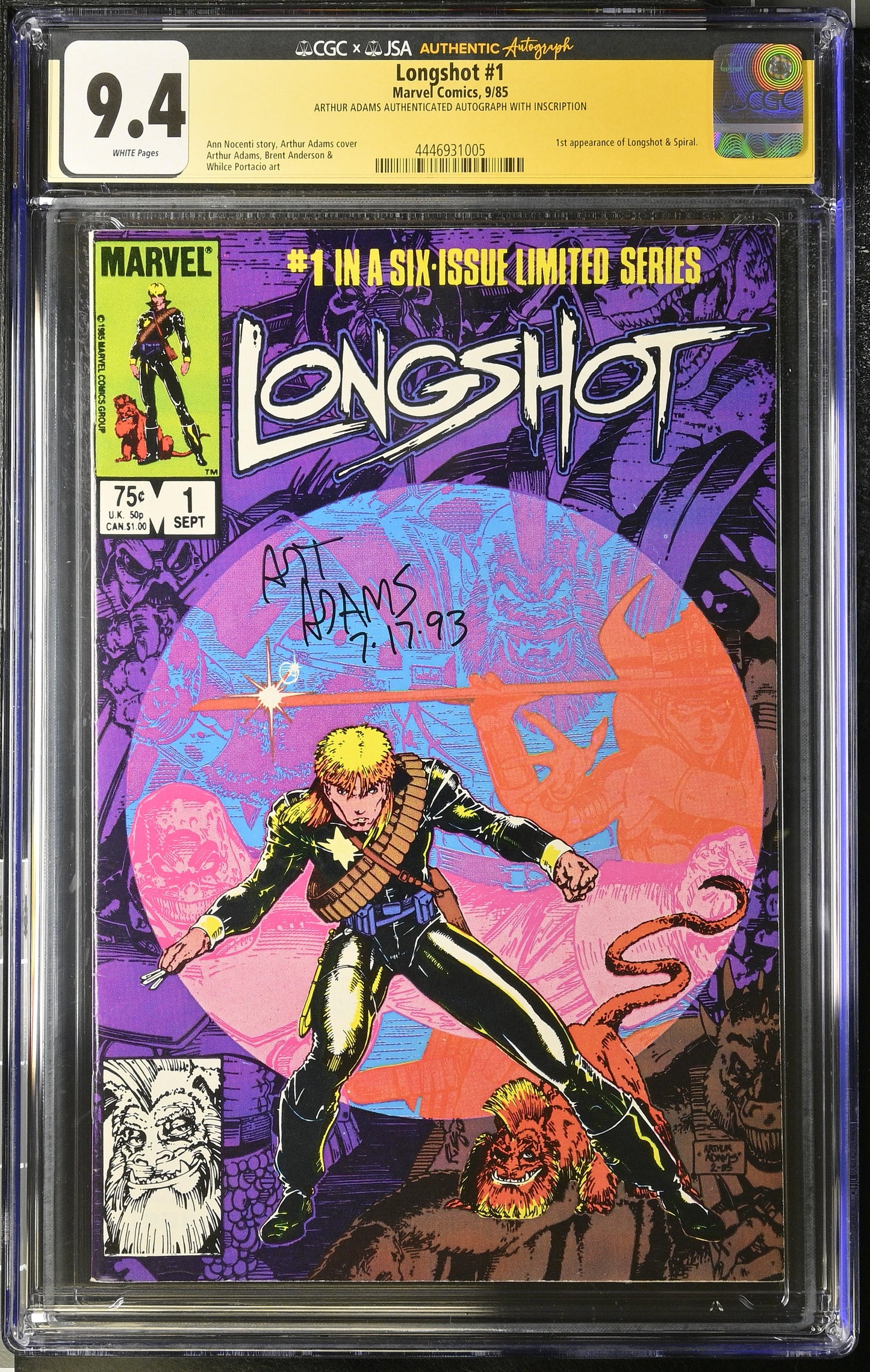 Longshot #1 (1985) graded CGC 9.4 Signed by Arthur Adams
