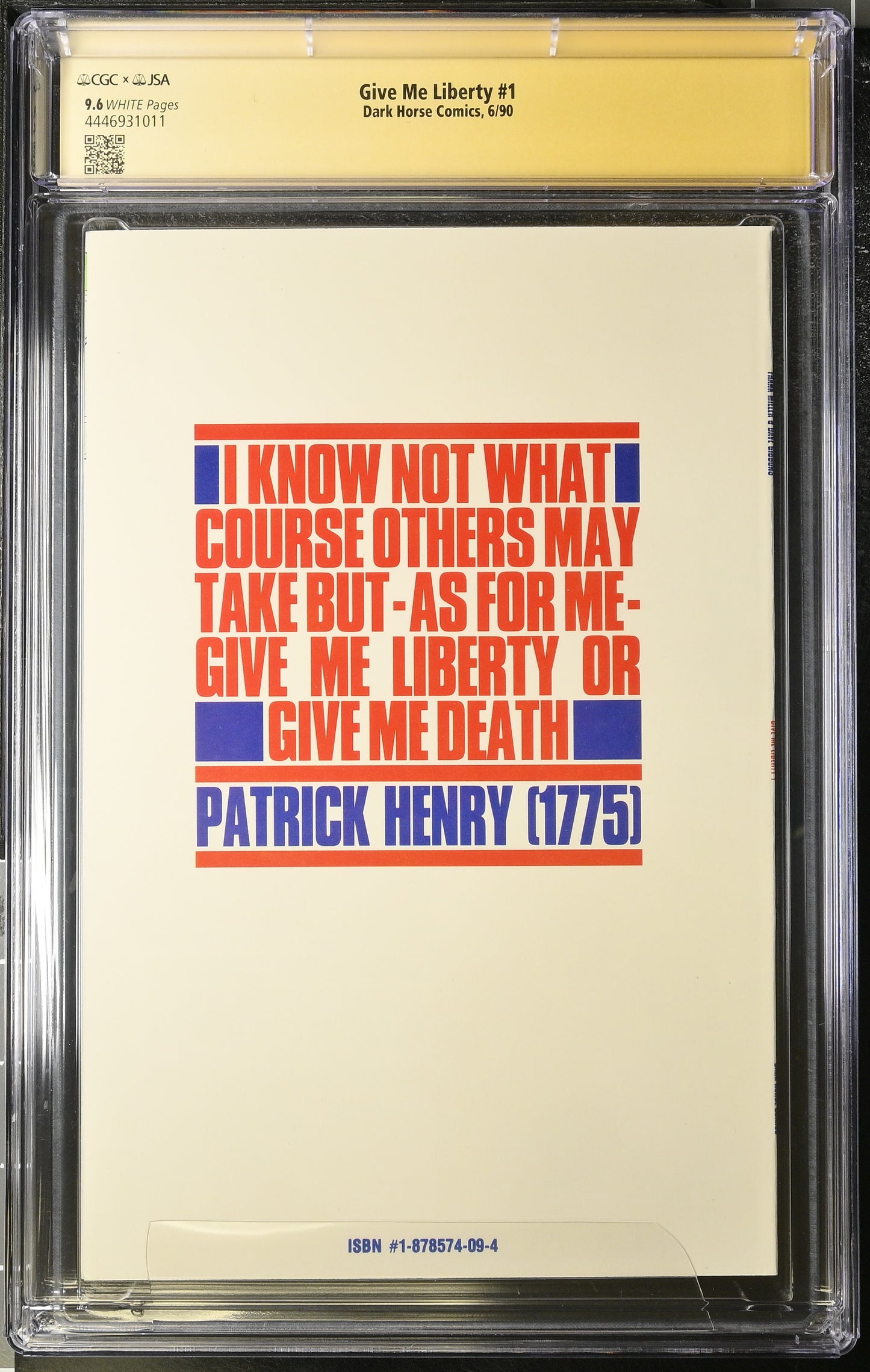 Give Me Liberty #1 (1990) CGC 9.6 Signed by Frank Miller