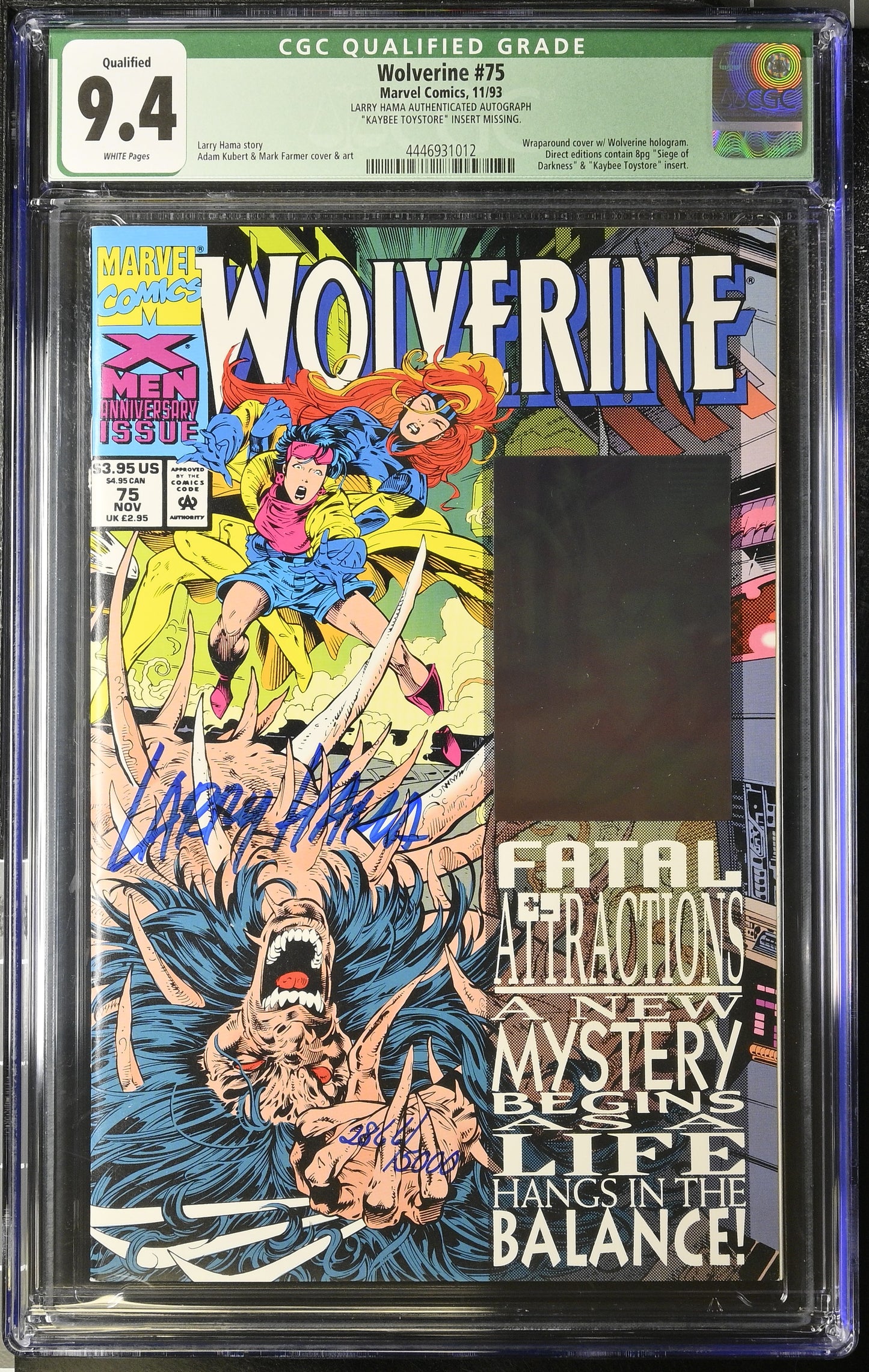 Wolverine #75 graded CGC 9.4 Signed by Larry Hama No Kaybee Insert