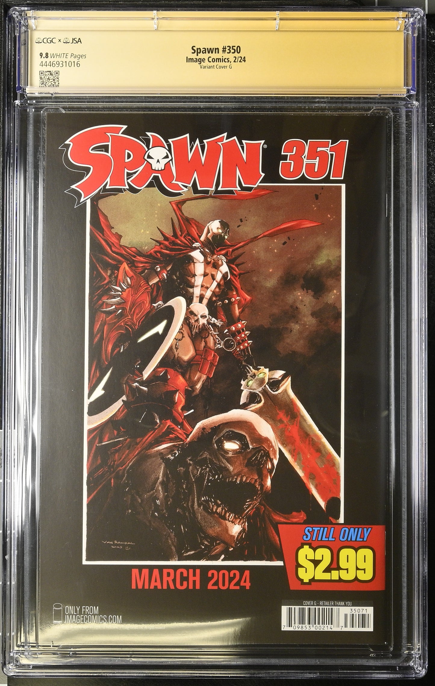 Spawn #350 Thank You Variant graded CGC 9.8 Signed by Todd McFarlane
