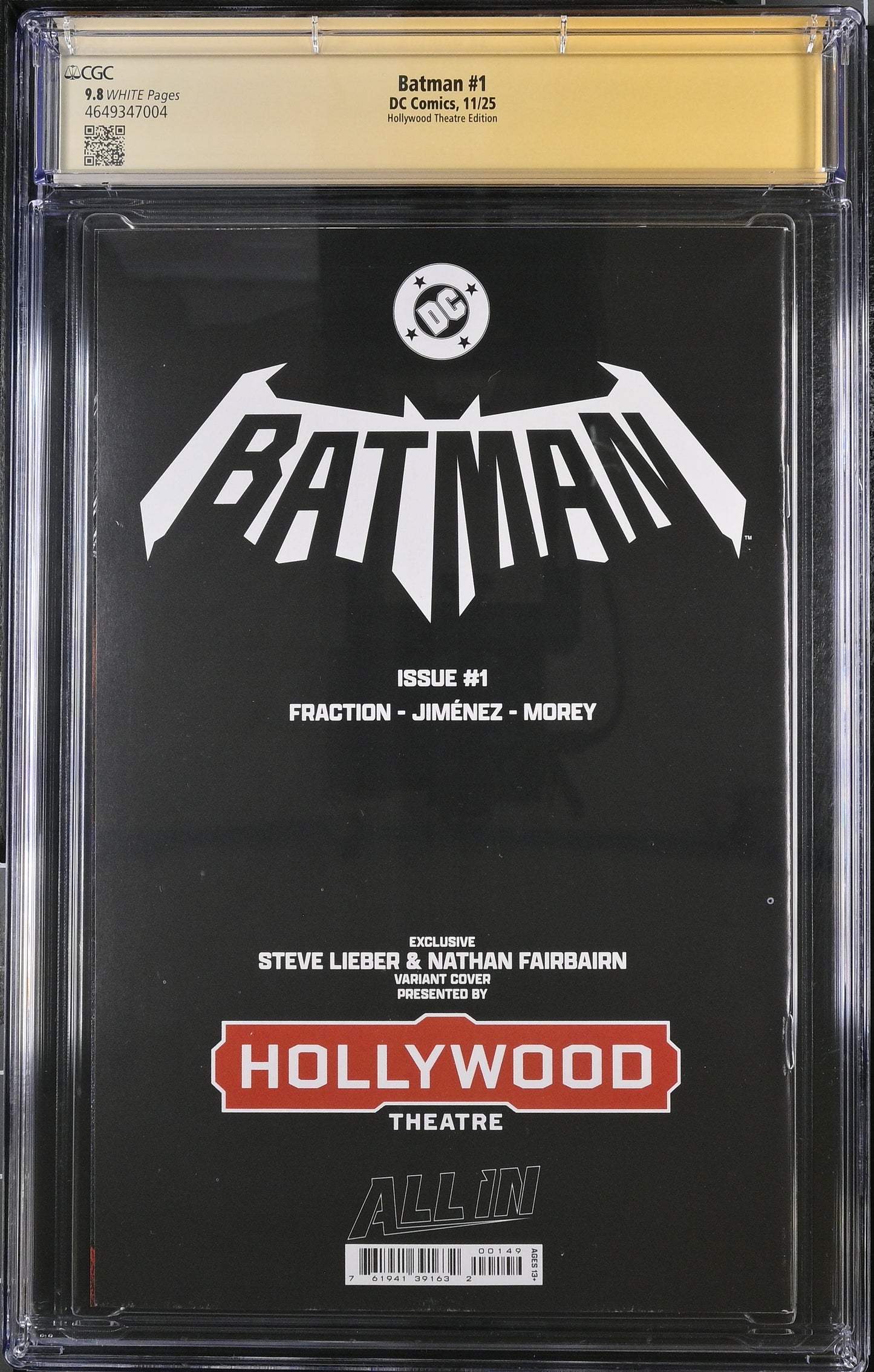 Batman #1 Hollywood Theatre (2025) CGC 9.8 Signed & Sketch Matt Fraction & Steve Lieber
